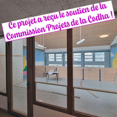 Mezzanine, salle d'exposition dans la Coopérative Codha, avec mention projet soutenu par la Commission projets de la Codha